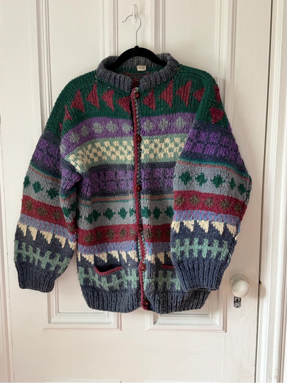 Women’s Inca Trail 100% Wool Made in Ecuador Button Front Cardigan Size Large